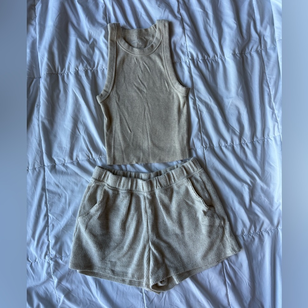 Cream Aerie Tank and Shorts